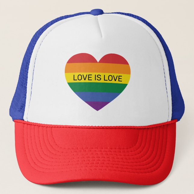 Custom Text Rainbow Love Trucker Hat (Front)
