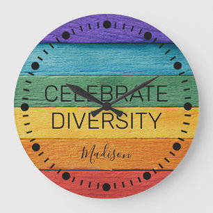 Custom Text Rainbow Round Clock