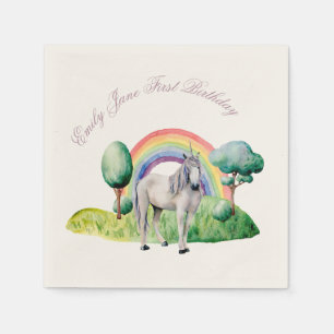 Custom Text Rainbow Unicorn Pink Birthday Party Napkin