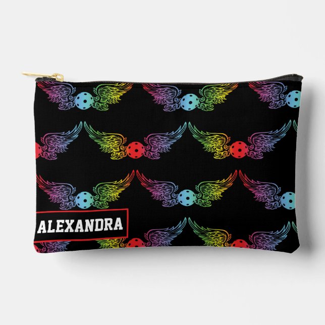 🏐 Custom text Rainbow Wings Pickleball Accessory Pouch (Front)