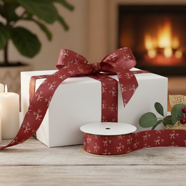 Custom Text Red Bow Elegant Personalised Gift Wrap Satin Ribbon (Creator Uploaded)