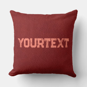 Custom Text Red Brown Leather Look Double Sided Cushion