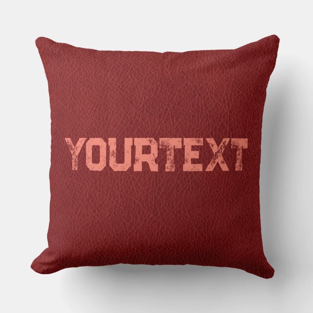 Custom Text Red Brown Leather Look Double Sided Cushion (Front)