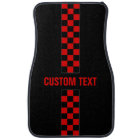 Custom Text Red Chequered Racing Stripe Car Mats