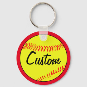 Custom Text Red Fastpitch Softball Team or Player Key Ring