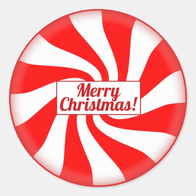 Custom Text Red Holiday Peppermint Merry Christmas Classic Round Sticker (Front)