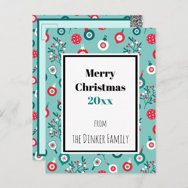 Custom text Red Pickleballs, minty 🎄Christmas  Postcard (Front/Back)