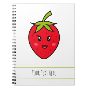Custom Text Red Strawberry Cute Kawaii Fruit Notebook