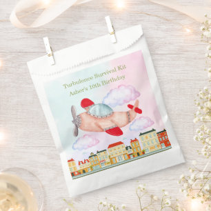 Custom Text Red Vintage Watercolor Airplane Favour Bag