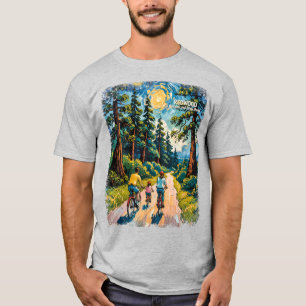 Custom Text Redwood Forest Family Cycling Colorful T-Shirt