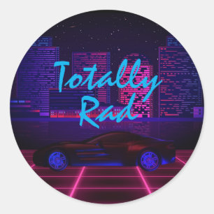 Custom Text Retro 80's Neon Night Rad Sports Car Classic Round Sticker