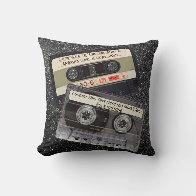 Custom Text | Retro Love Music Cassette Mixtape Cushion (Front)