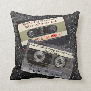 Custom Text   Retro Love Music Cassette Mixtape Cushion