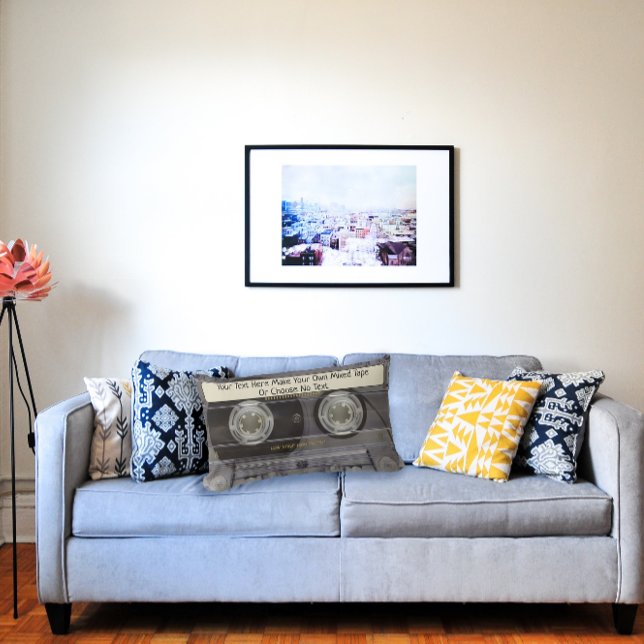 Custom Text/ Retro Love Music Cassette Mixtape Lumbar Cushion (This retro cassette mixtape will look wonderful in any home.)