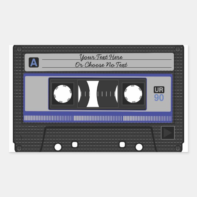Custom Text / Retro Love Music Cassette Mixtape Rectangular Sticker (Front)