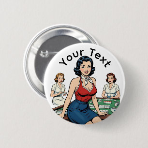 Custom Text Retro Mahjong Vintage Game Night gift 6 Cm Round Badge