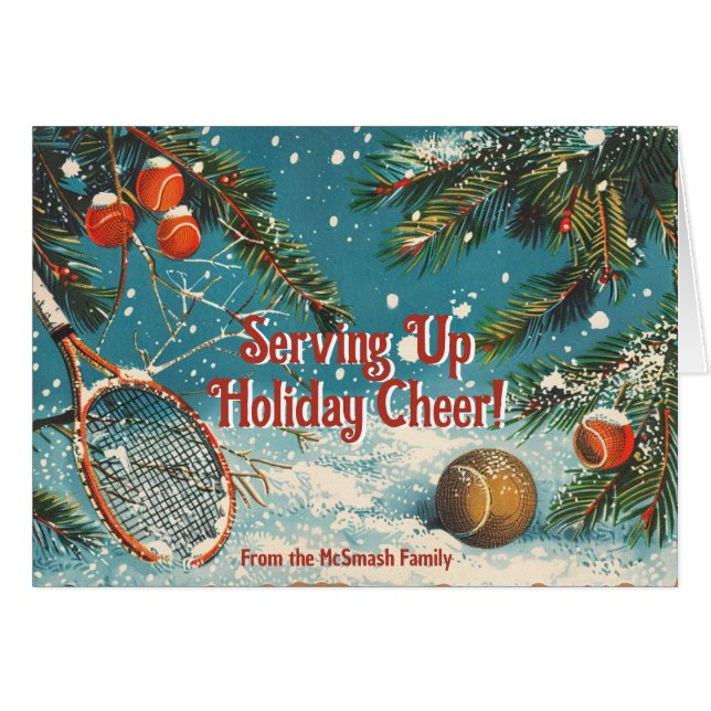 🎾🎄Custom text, retro Tennis Tidings (Front Horizontal)