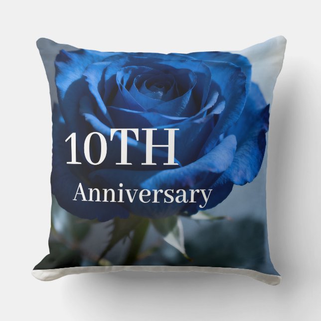 Custom Text – Romantic Blue Rose Floral Gift  Cushion (Front)