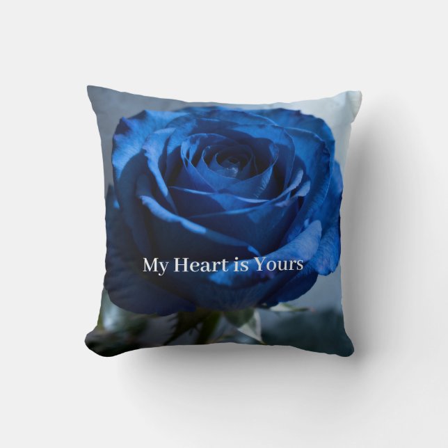 Custom Text – Romantic Blue Rose Floral Gift  Cushion (Front)