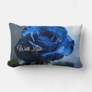 Custom Text – Romantic Blue Rose Floral Gift Lumbar Cushion