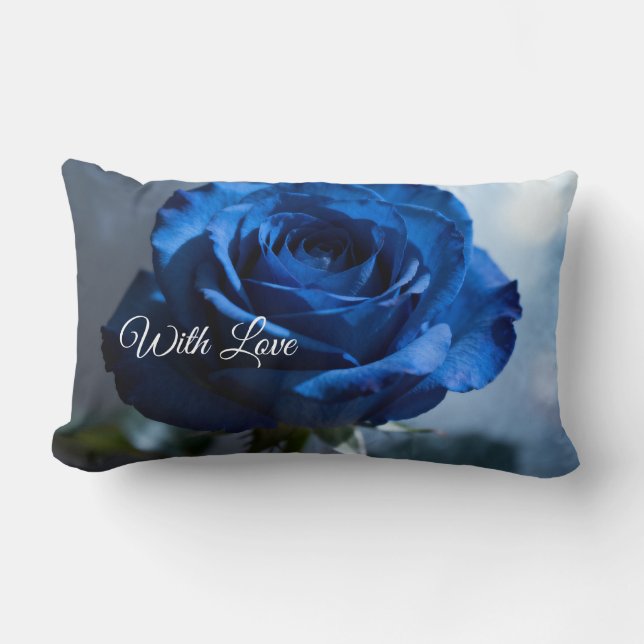 Custom Text – Romantic Blue Rose Floral Gift  Lumbar Cushion (Front)