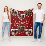 Custom Text Romantic Heart Photo Collage Fleece Blanket<br><div class="desc">Celebrate your special moments with this romantic custom photo collage blanket featuring a rich red background with scattered white hearts for a sweet, heartfelt touch. The design showcases multiple heart-shaped photos, perfect for displaying your favourite couple photos, capturing cherished memories in a beautiful collage. The word "forever, " elegantly scripted...</div>