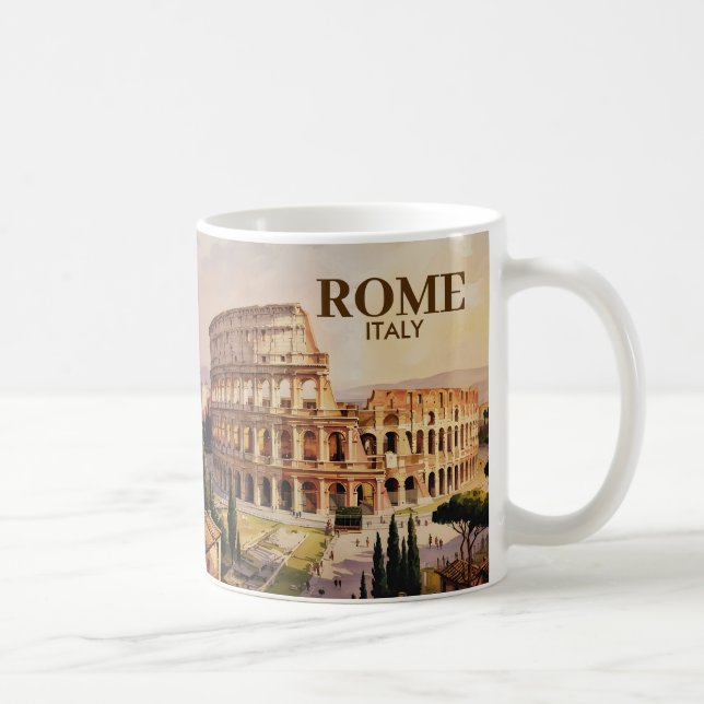 Custom Text Rome Italy Colosseum Retro Watercolor Coffee Mug (Right)