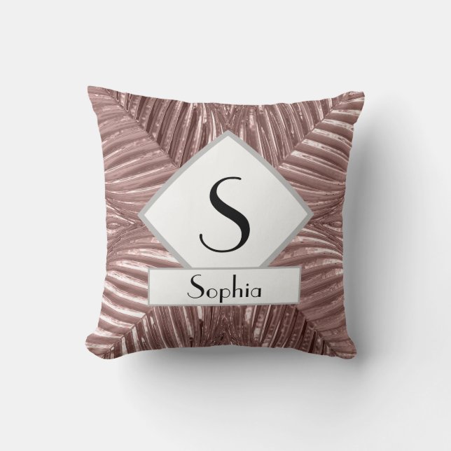 Custom Text/ Rose Gold Art Deco Metallic Elegant Cushion (Front)