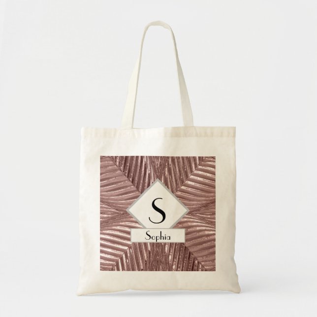 Custom Text/ Rose Gold Art Deco Metallic Elegant Tote Bag (Front)