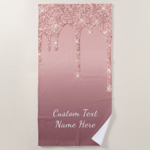 Custom Text Rose Gold Blush Glitter Beach Towel