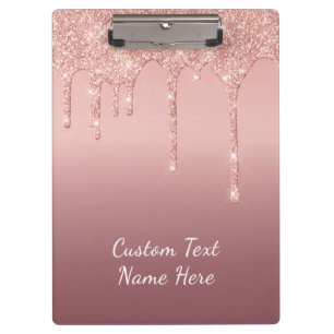 Custom Text Rose Gold Blush Glitter Clipboard
