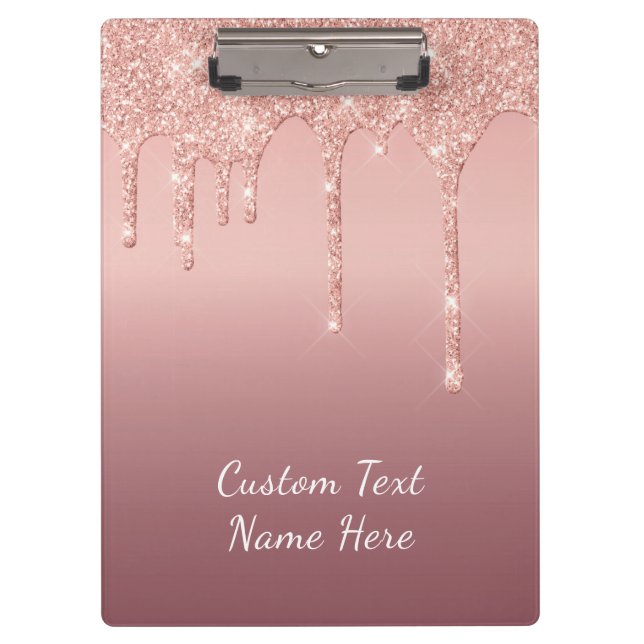 Custom Text Rose Gold Blush Glitter Clipboard (Front)