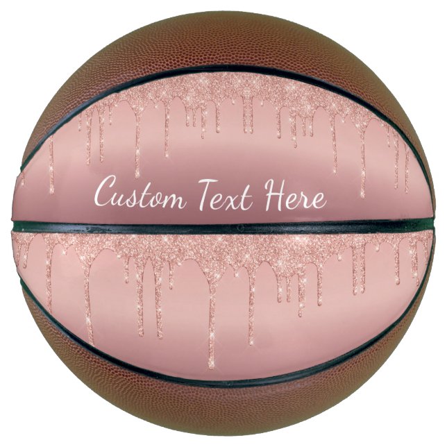 Custom Text Rose Gold Blush Glitter Sparkle Drips  Basketball (Front)