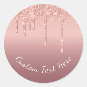 Custom Text Rose Gold Blush Glitter Sparkle Drips  Classic Round Sticker