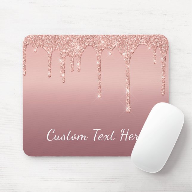 Custom Text Rose Gold Blush Glitter Sparkle Drips  Mouse Pad (With Mouse)