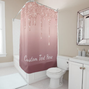 Custom Text Rose Gold Blush Glitter Sparkle Drips  Shower Curtain