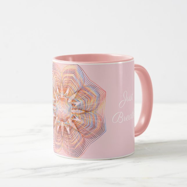 Custom Text Rose Gold/Pink Mandala Just Breathe Mug (Front Right)