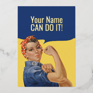 Custom text Rosie The Riveter Foil Holiday Card