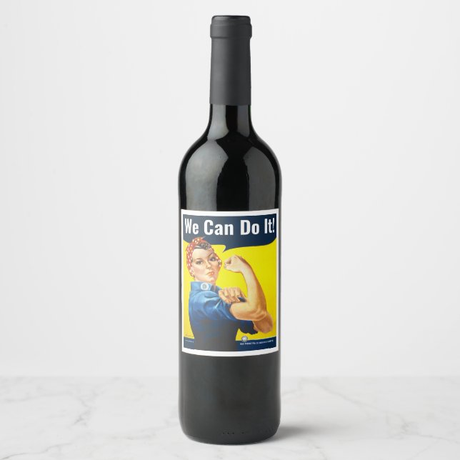 Custom text, Rosie the Riveter "We Can Do It!", Wine Label (Front)