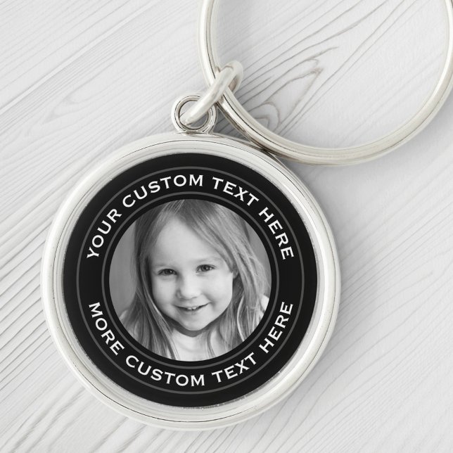 Custom text round photo black border key ring (Creator Uploaded)