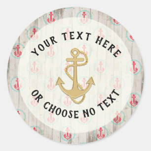 Custom Text/ Rustic Nautical Anchor Tropical Beach Classic Round Sticker