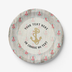 Custom Text/ Rustic Nautical Anchor Tropical Beach Paper Plate