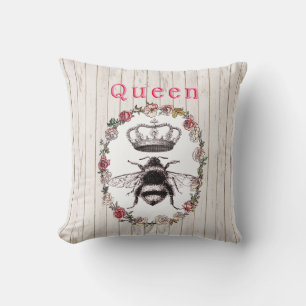 Custom Text/ Rustic Wood Country Wreath Crown Bee Cushion