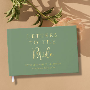 Custom Text Sage Green Gold Letters to the Bride  Guest Book