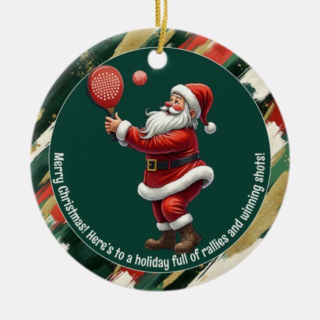 🎾🎄Custom text, Santa Rally Round Ceramic Ornament (Front)