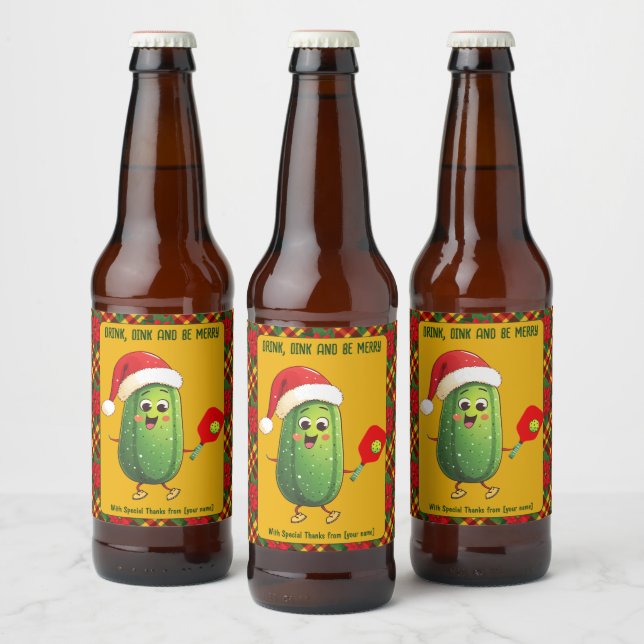 Custom text Santa's Pickleball Rally Beer Bottle Label (Bottles)