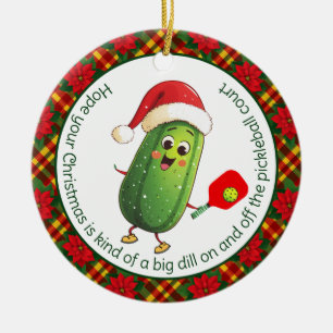 Custom text Santa's Pickleball Rally Ceramic Ornament