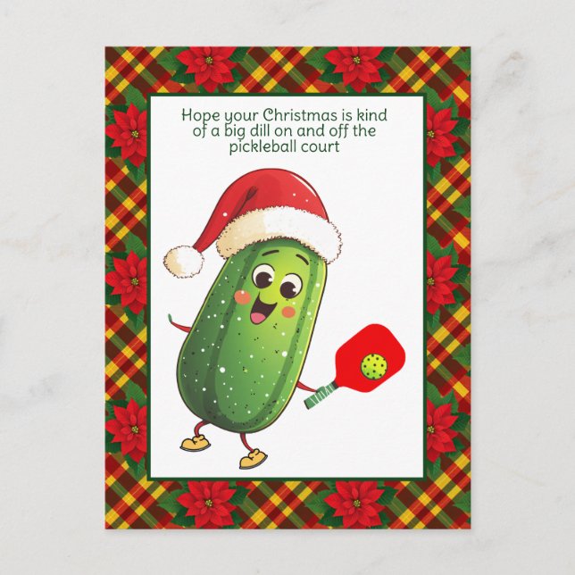 Custom text Santa's Pickleball Rally Holiday Postcard (Front)