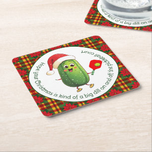 Custom text Santa's Pickleball Rally Square Paper Coaster