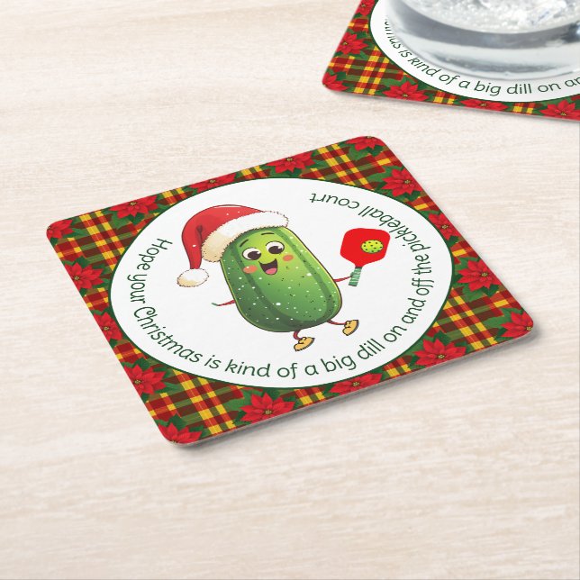 Custom text Santa's Pickleball Rally Square Paper Coaster (Angled)